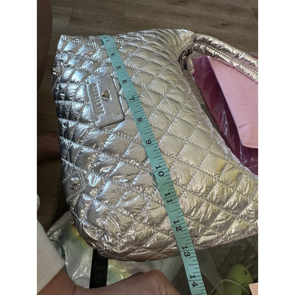 Heart Love by Charo Silver Quilted Shoulder Bag Metallic Y2K Handbag w Pouch NWT - Picture 8 of 11